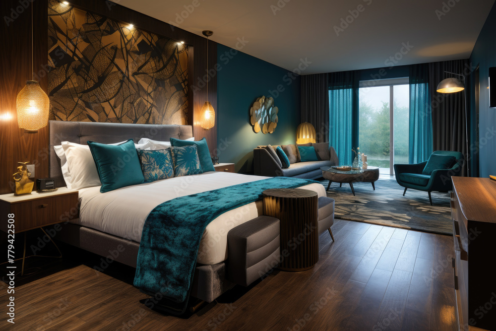 Stylish Hotel Bedroom Interior with Modern Decor and Elegant Furnishings