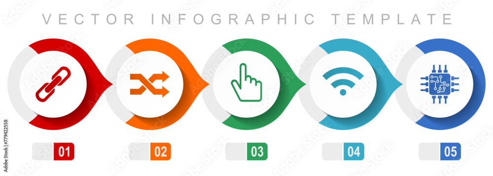 Web and internet flat design infographic template, miscellaneous symbols such as chain, arrows, finger, signal and chip, vector icons collection Web and internet flat design infographic template, miscellaneous symbols such as chain, arrows, finger, signal and chip, vector icons collection