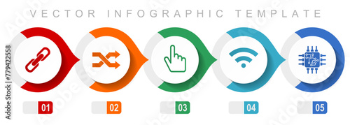Web and internet flat design infographic template, miscellaneous symbols such as chain, arrows, finger, signal and chip, vector icons collection