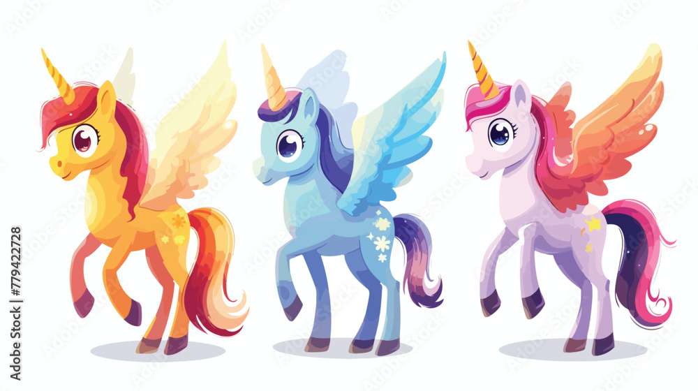 Ponies wings horn. flat vector isolated on white background