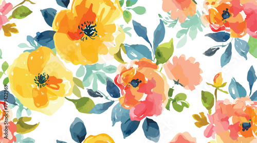 Pretty painted flowers  seamless background flat vector