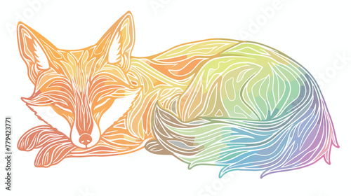 Fototapeta Naklejka Na Ścianę i Meble -  Rainbow gradient line drawing of a cartoon dead fox flat