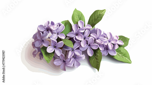 Realistic plasticine lilac flower with green leaves. 