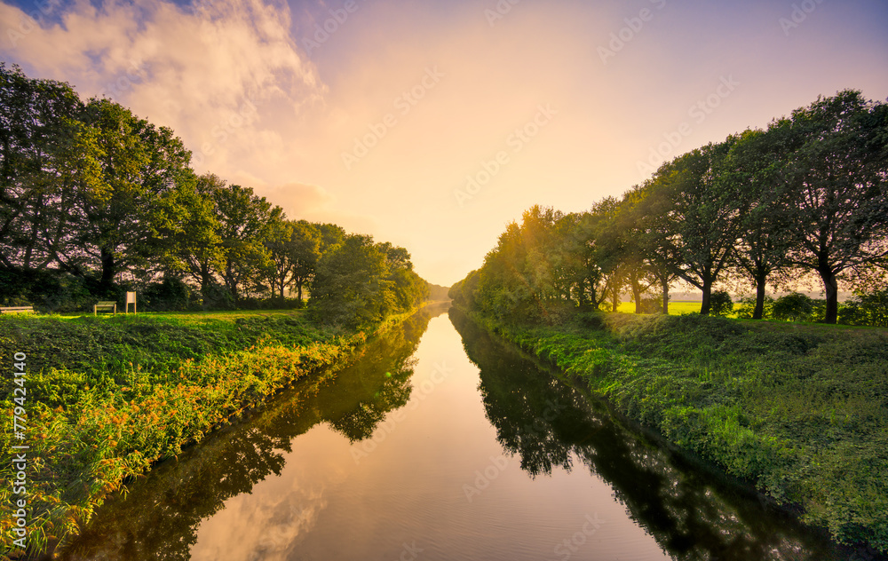 Great sunset light at the Wilhelminakanaal canal near the village of Aarle-Rixtel, The Netherlands.