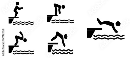 Diving board icons set. Simple set of diving board vector icons for web design on white background.
