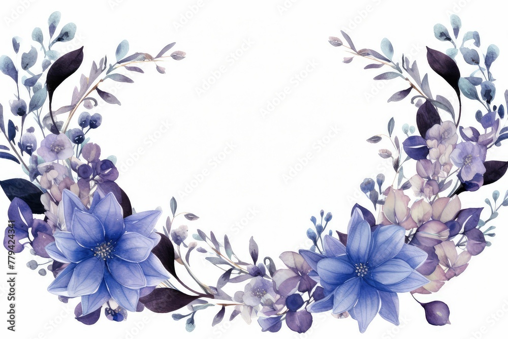 Obraz premium Watercolor hyacinth clipart featuring fragrant blooms in shades of purple and blue. flowers frame, botanical border, It's perfect for cards, patterns, flowers compositions, frames, wedding cards.