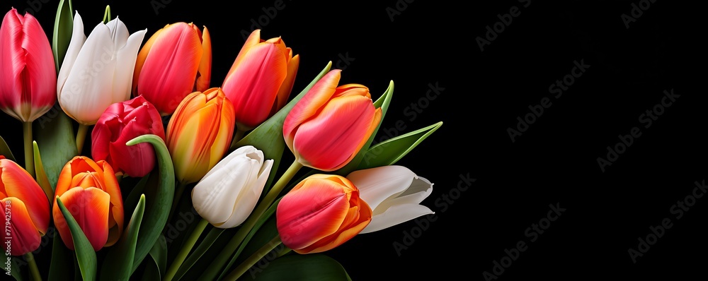 Colorful tulips bouquet on a black background Colorful tulips bouquet on a black background
