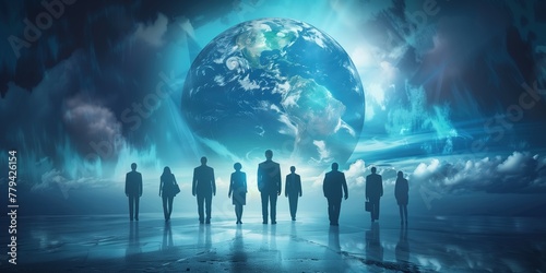Business people with global technology virtual concept 