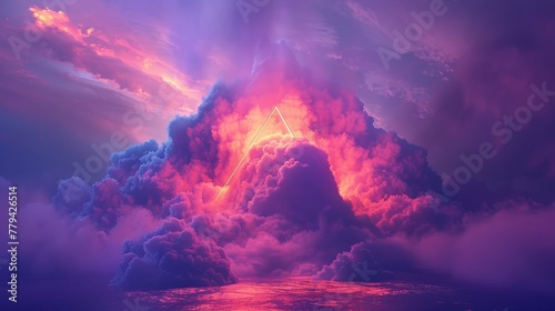 3D render of a colorful cloud with glowing neon in the shape of a pyramid