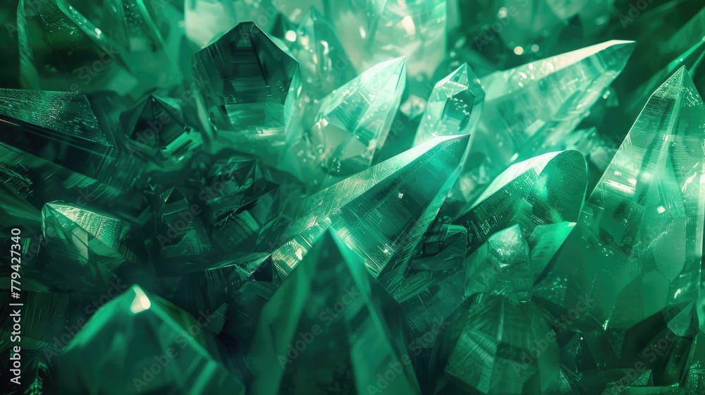 Vibrant green crystals with sparkling light reflections. Vibrant green crystals with sparkling light reflections.