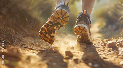 Trail runner sport shoes swiftly Running on dusty Trail, runners in action, these photos highlight intensity and focus required to conquer dusty tra runner sport shoes swiftly Running on a dusty Trail
