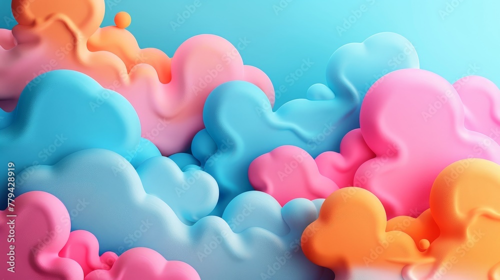A 3D illustration featuring clouds shaped like geometric objects