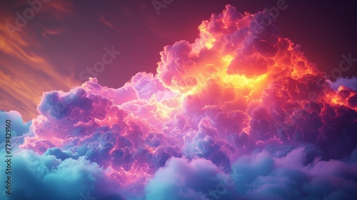 A 3D render of a colorful cloud with glowing neon, embodying the essence of creativity