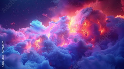 A 3D render of a colorful cloud with glowing neon, representing the beauty of chaos and complexity photo