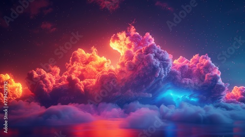 A 3D render of a colorful cloud with glowing neon, symbolizing the mystery of the cosmos