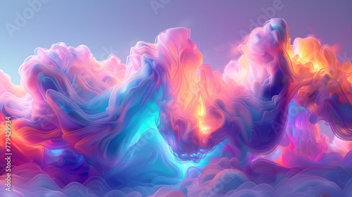 A 3D render of a colorful cloud with glowing neon