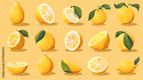 Fresh lemon icon vector illustrations  generative Ai