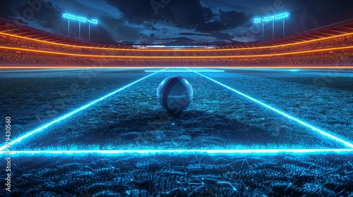 A 3D render of glowing neon cricket field