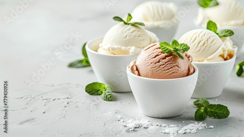 Group of small bowls filled with ice cream