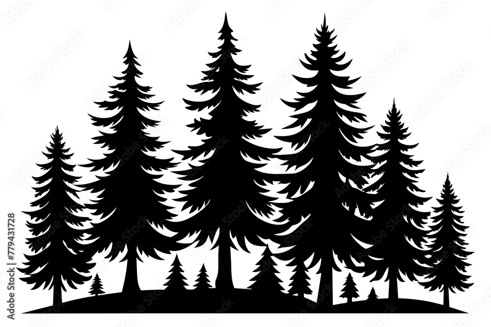 Obraz premium Isolated Spruce Tree Silhouettes white background 