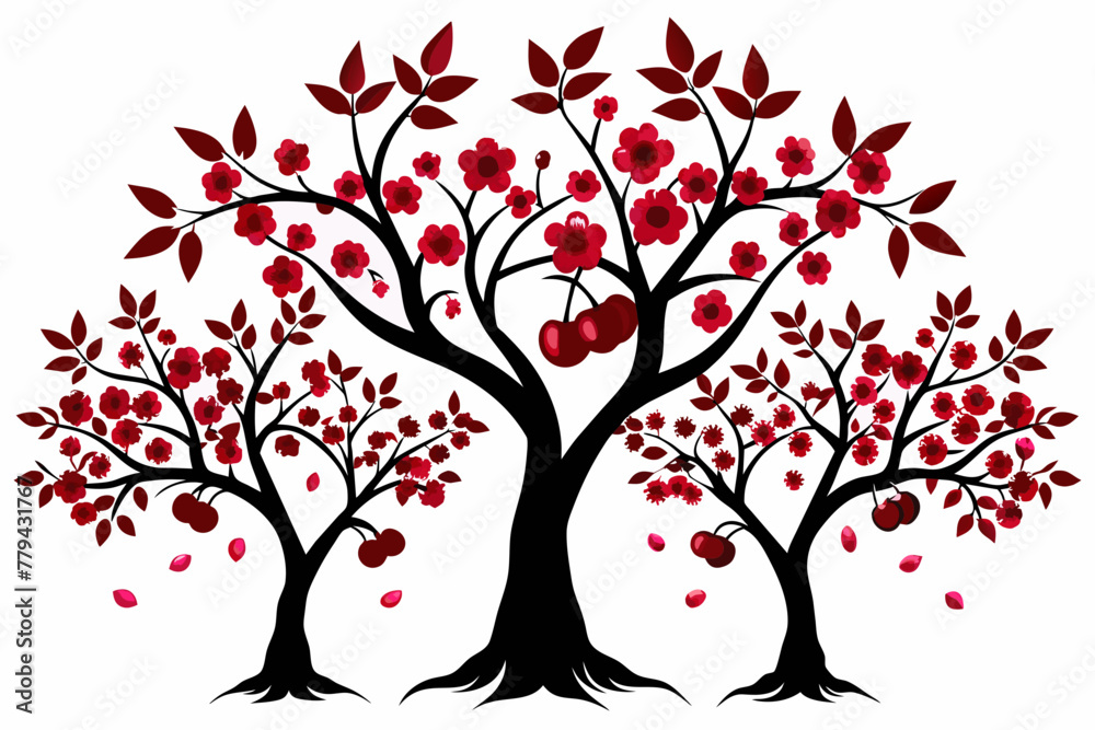 Obraz premium Cherry Isolated Tree Silhouettes white background 
