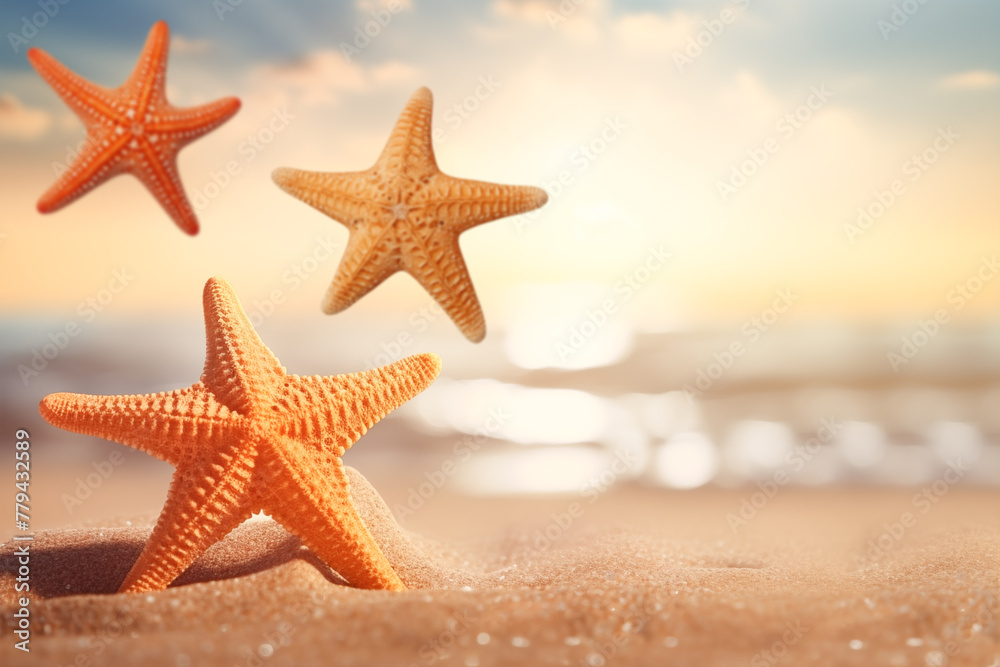 Starfishes on the beach, copy space. Starfishes on the beach, copy space.