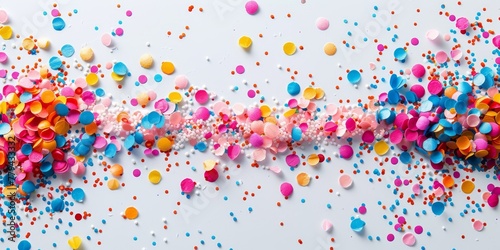 Colorful glitter scattered along the bottom edge of a white backdrop, creating an elegant and creative visual.