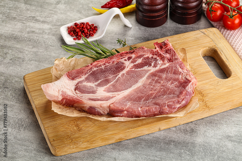 Raw pork neck steak uncoocked