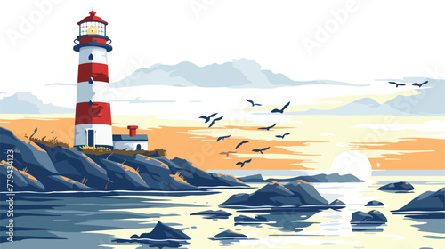 Lighthouse at Morning Vector flat vector isolated on