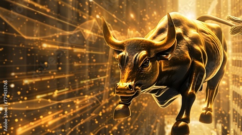 Gold Bull Market Abstract with Powerful Financial Growth and Momentum Symbolism