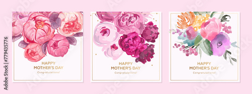 Mother's day greeting square background with hand drawn flowers. Vector illustration for poster, card, promotional materials, website