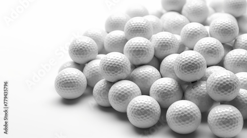 Close up of white golf balls on a white background with copy space