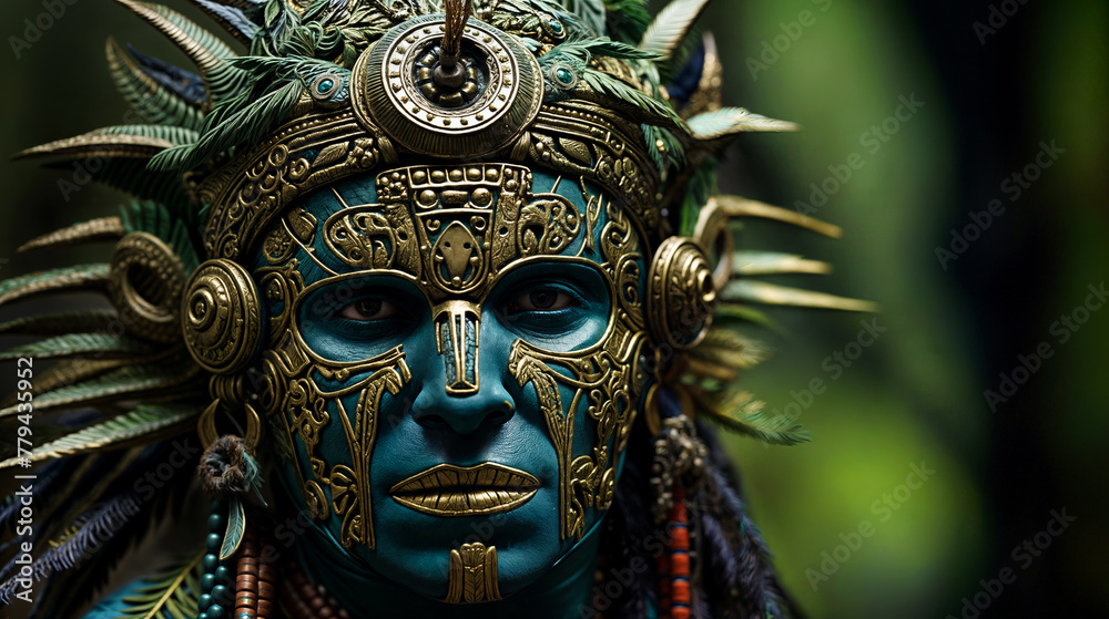 Majestic Incan Warrior Portrait with Serpent Headdress in Ritualistic Splendor