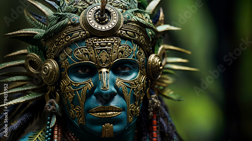 Majestic Incan Warrior Portrait with Serpent Headdress in Ritualistic Splendor © Sachin