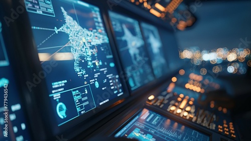 An Aeronautical Control Room With A Lots Of Computer Screens And Monitors.