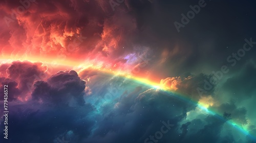 Mesmerizing Dramatic Storm Clouds with Vibrant Rainbow Light Display in the Sky