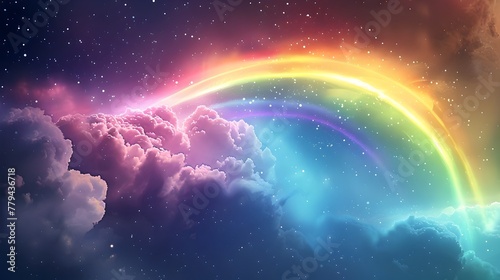 Radiant Rainbow Cloudscape in Ethereal Celestial Landscape
