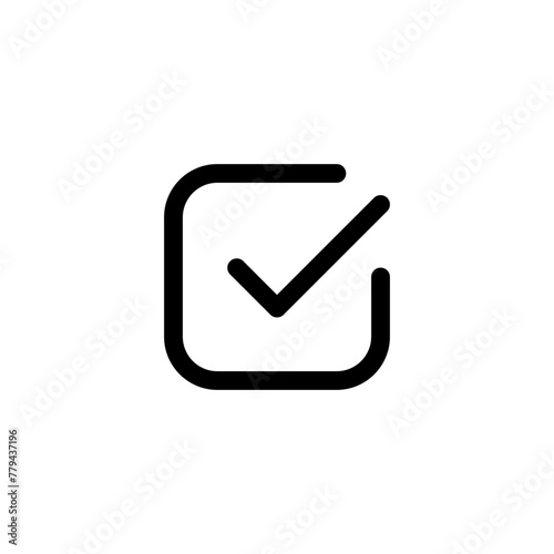 Checkbox or mark line vector icon. Accept button. Approved or success sign. Checklist tick. Correct vote, ok or done line illustration isolated. Agreement or confirmation pictogram for web or apps.