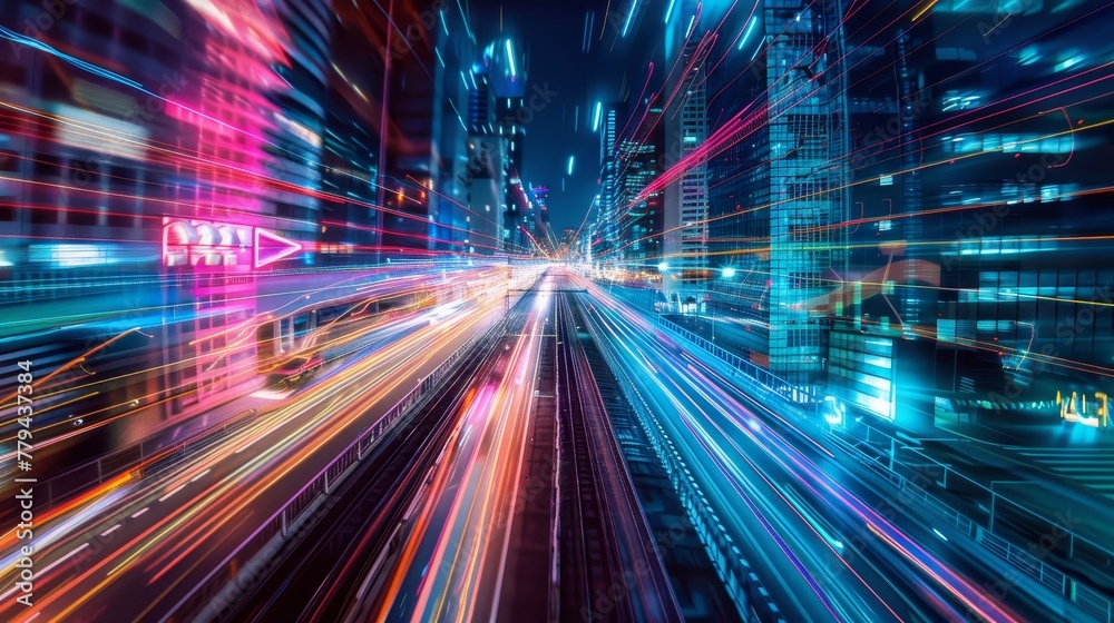 Tracing the vibrant neon trails in a futuristic metr AI generated illustration Tracing the vibrant neon trails in a futuristic metr AI generated illustration