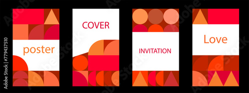 Bright vector colored geometric minimalistic postcard set in Bauhaus style.