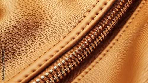 A Close-up Of A Zipper On A Brown Leather Background.