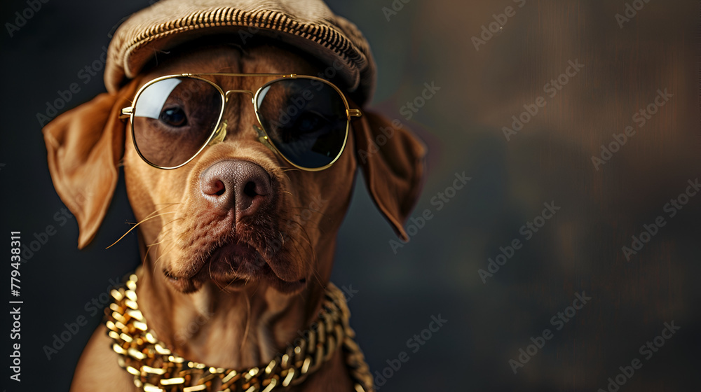 Funny dog posing as hip-hop or rap superstar, generative Ai