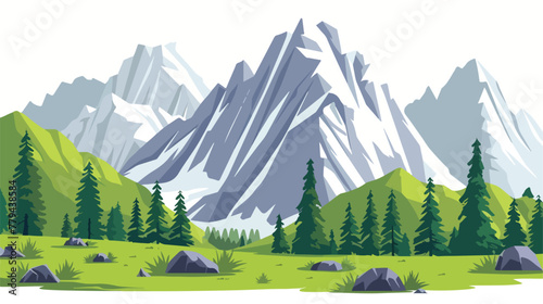 Mountains with green grass pines and fir trees ski res
