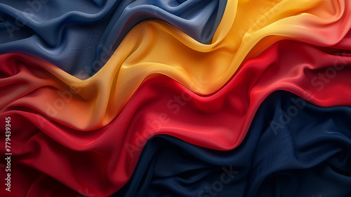 Abstract background of fabric waves in yellow blue red color for design.