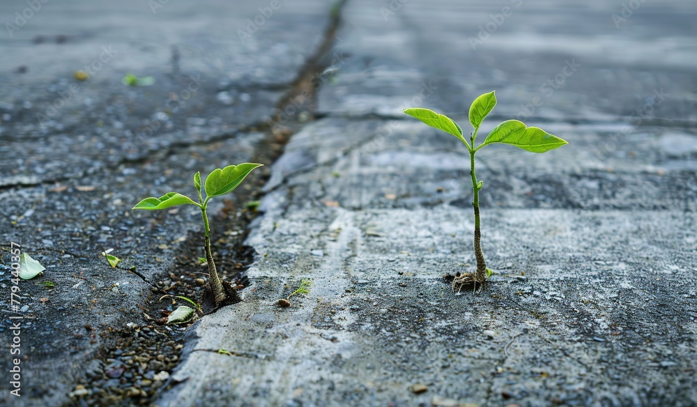 Resilient plant emerging from crack in road Resilient plant emerging from crack in road