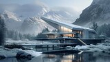 A Sleek Modern House In A Snowy Landscape.