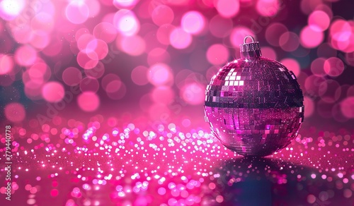 Disco ball on shiny pink background