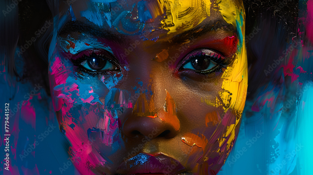 abstract multicolored painting of gorgeous black woman, generative Ai