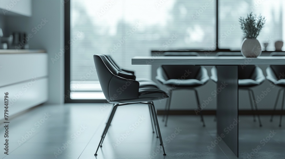 Fototapeta premium A Modern Kitchen Interior With Dining Table And Chairs.