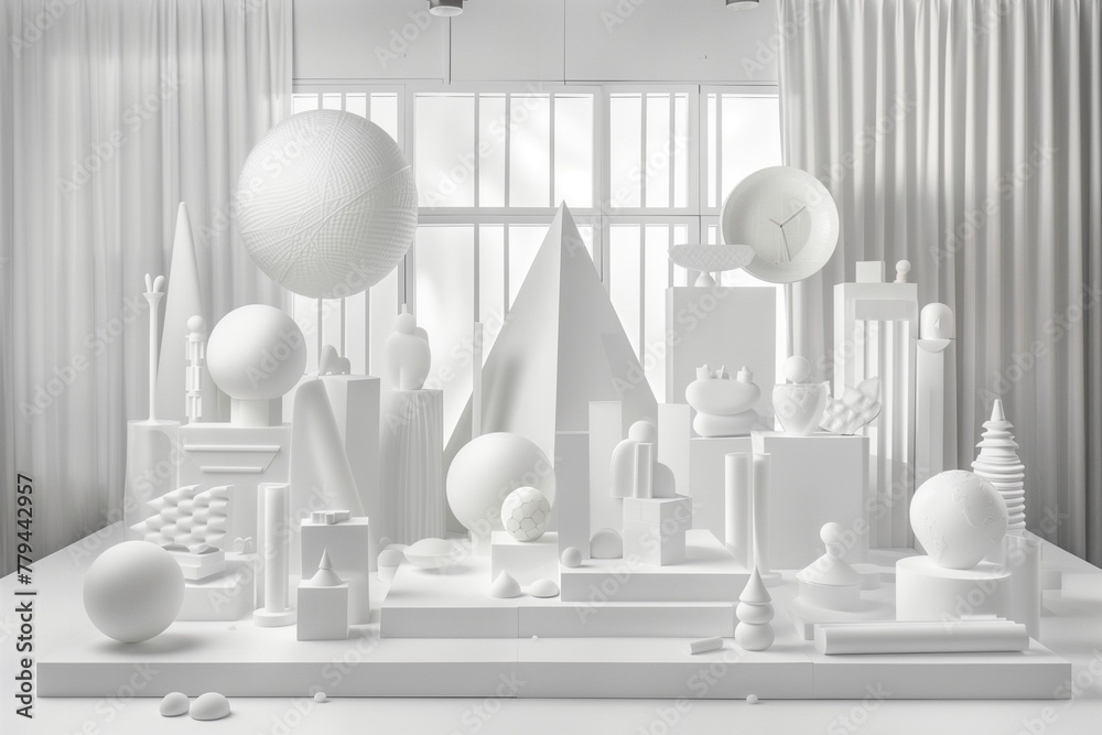 A series of cubes, spheres, and pyramids arranged in a pattern that plays tricks on the eye. Generative AI A series of cubes, spheres, and pyramids arranged in a pattern that plays tricks on the eye. Generative AI